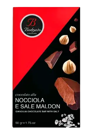 Bodrato Hazelnut and Maldon Salt Chocolate 50g