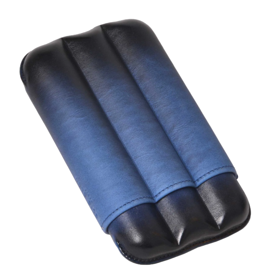 Elie Bleu Blue Leather Case for 3 Cigars