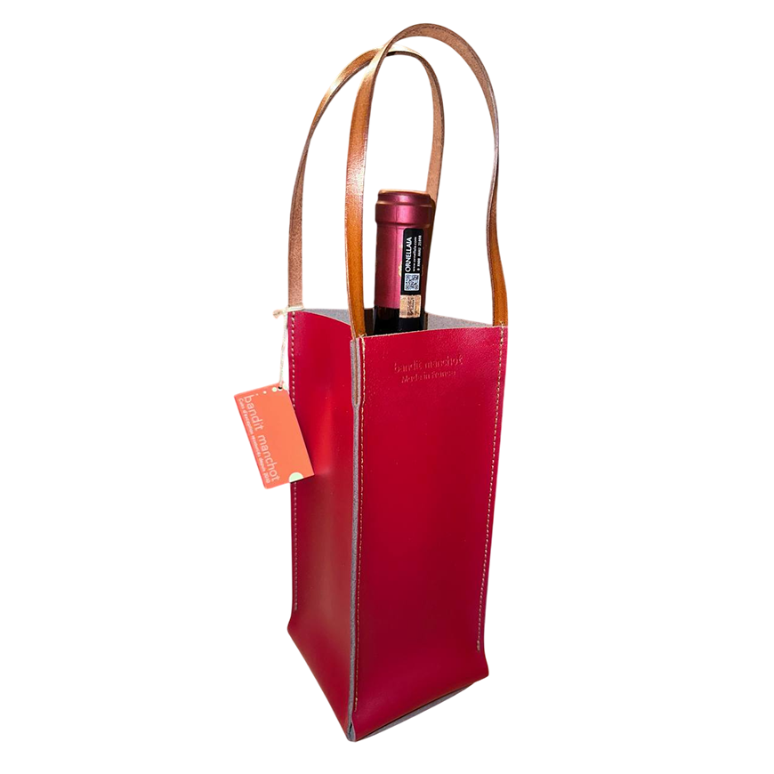 Bandit Manchot Leather Wine Bag for 1 Bottle Burgundy