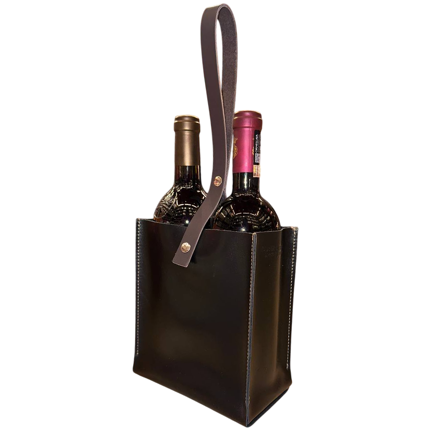 Bandit Manchot Leather Wine Bag for 2 Bottles Black