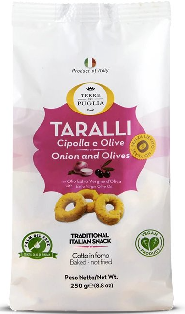 Terre di Puglia TARALLI WITH EXTRA VIRGIN OLIVE OIL onion&olives (250g)