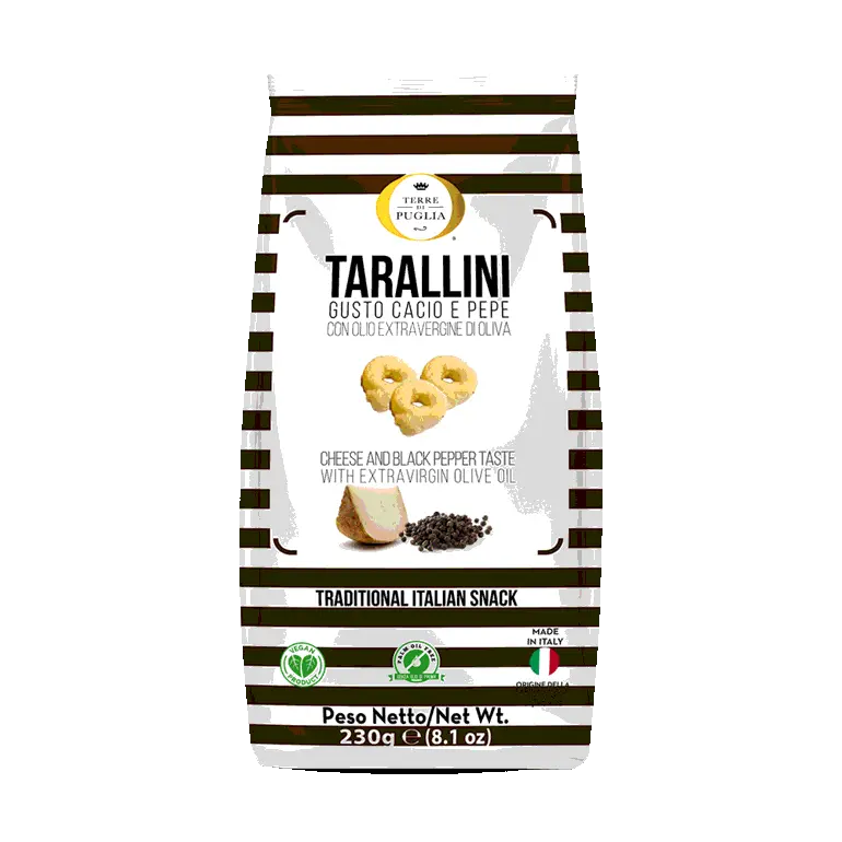 Terre di Puglia TARALLINI OLIVE OIL AND EXTRA VIRGIN OLIVE OIL cheese & black pepper (230g)