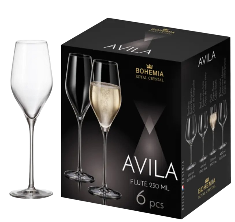 ClassWine Crystal Bohemia Box of 6 Flutes Glasses 23cl