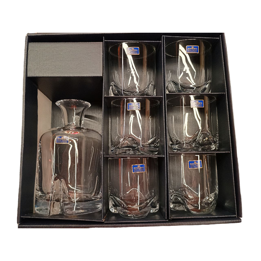 ClassWine Crystal Bohemia Box of 6 Whisky Glasses 41cl and Decanter 100cl