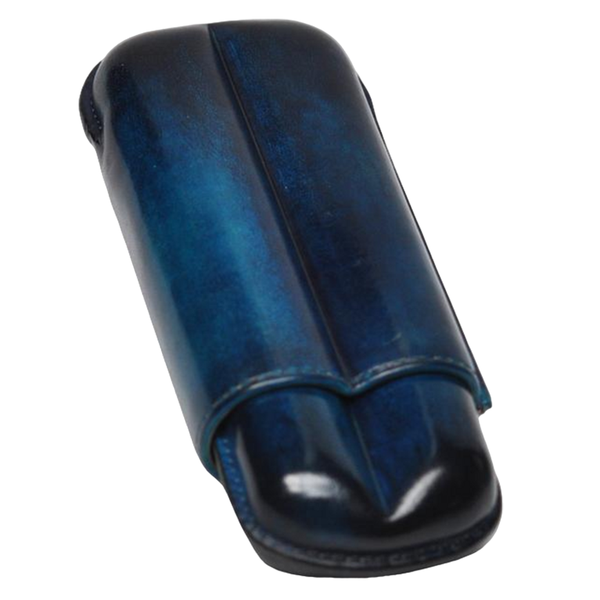 Elie Bleu Blue Leather Case for 2 Cigars
