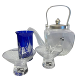 Hirota Blue Glass Pitcher and 2 Cups