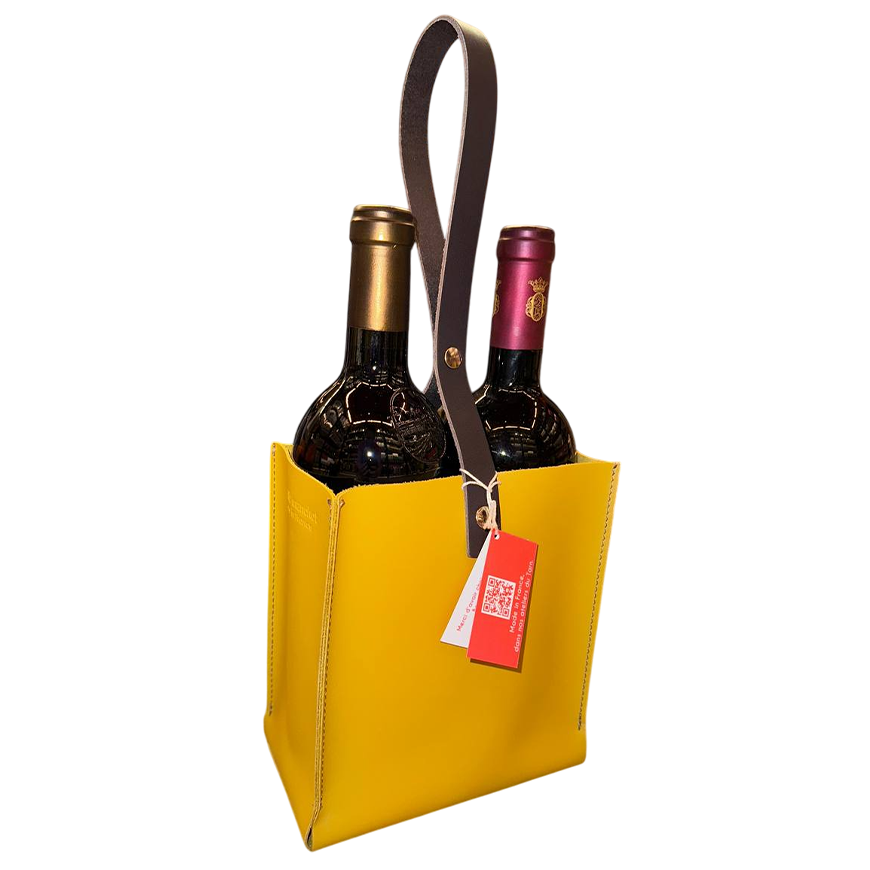Bandit Manchot Leather Wine Bag for 2 Bottles Yellow