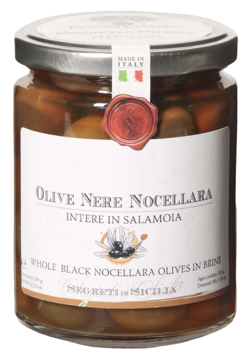 Frantoi Cutrera Vaso Olive Nere Intere Nocellara In Salamoia Net Weight 220g
