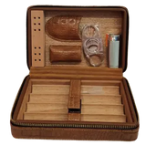 Sikarlan Travel Humidor & Lighter+Cutter Leather Brown