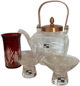 Hirota Glass Red Pitcher and 2 Cups